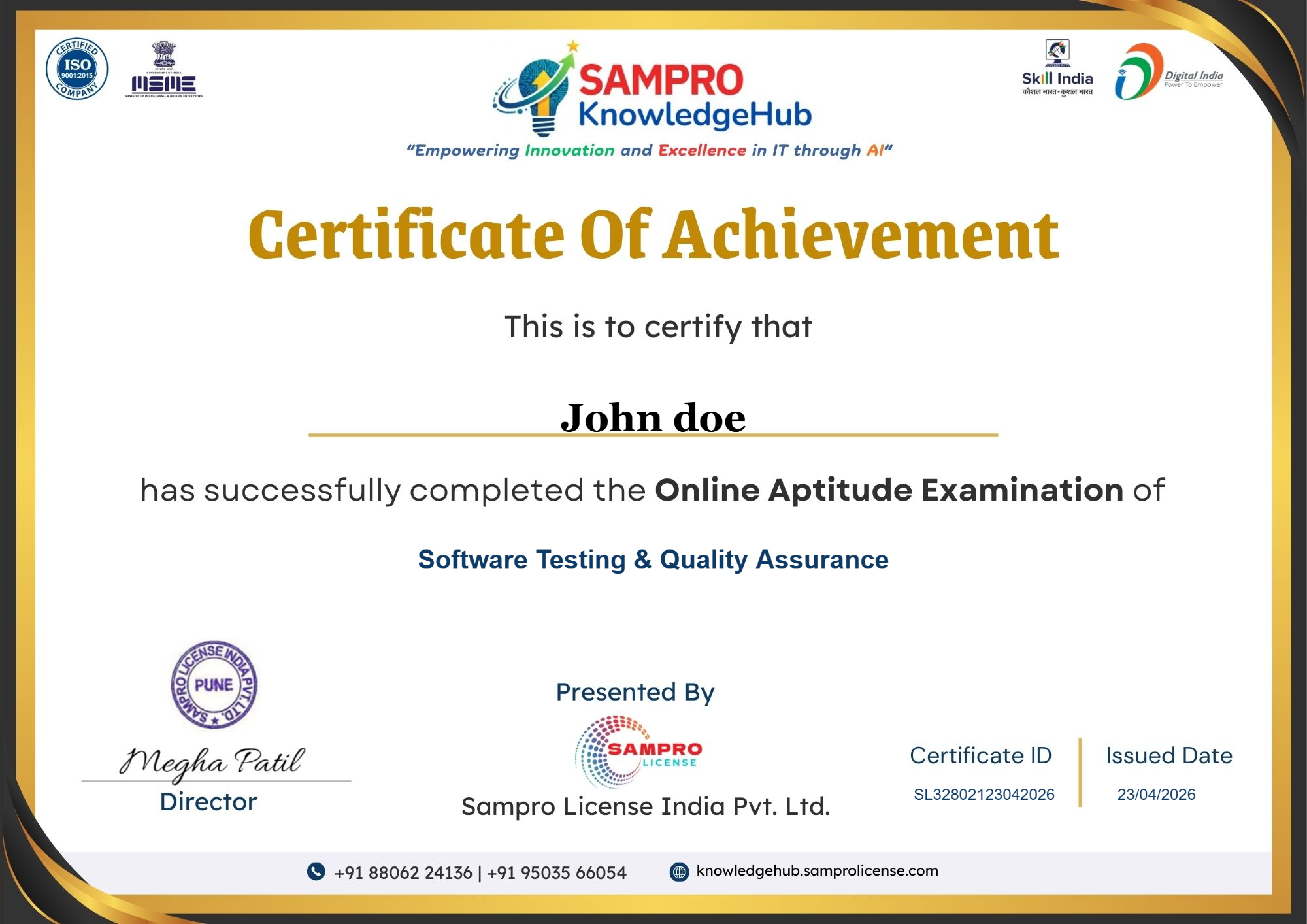 Certificate of Achievement — Sampro KnowledgeHub